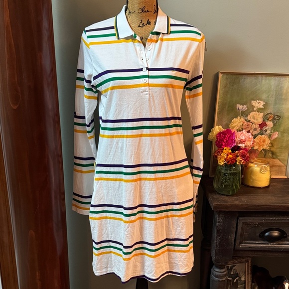 Mardi Gras Creations Striped Long Sleeve Polo Dress. Size large. - Picture 1 of 12